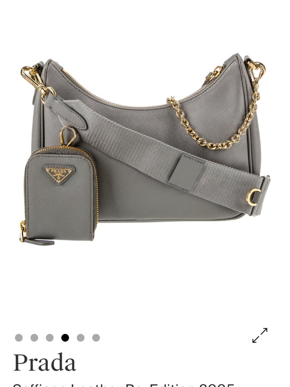 Prada Grey Saffiano Crescent Shoulder Bag with Gold Chain Detail - Picture 5 of 7